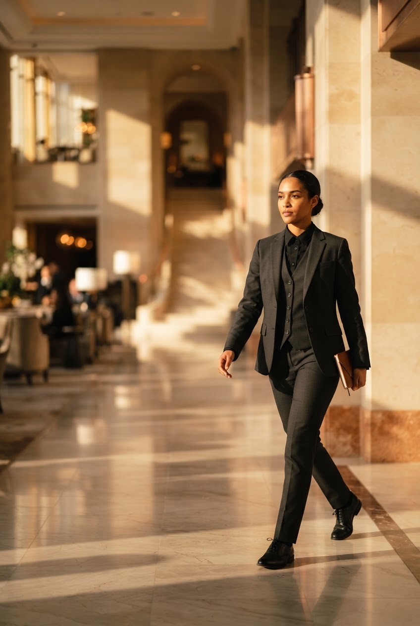 Service in progress in a luxury hotel lobby