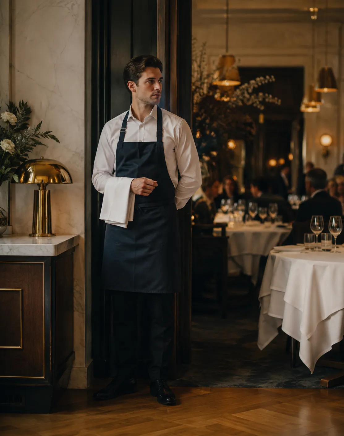 Fine-dining service professional on the floor of a luxury restaurant
