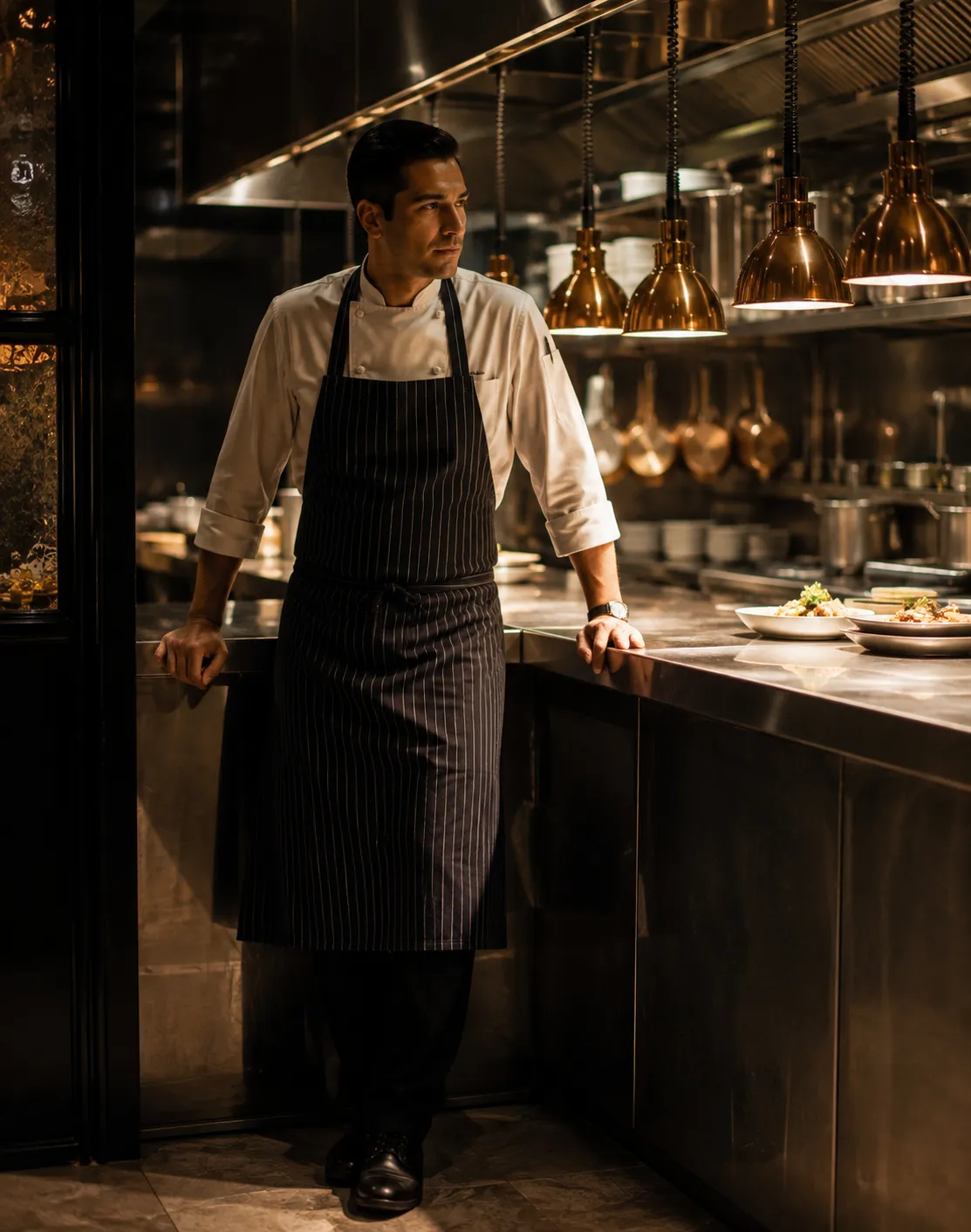 A Stayco Services chef working the pass in a professional hotel kitchen