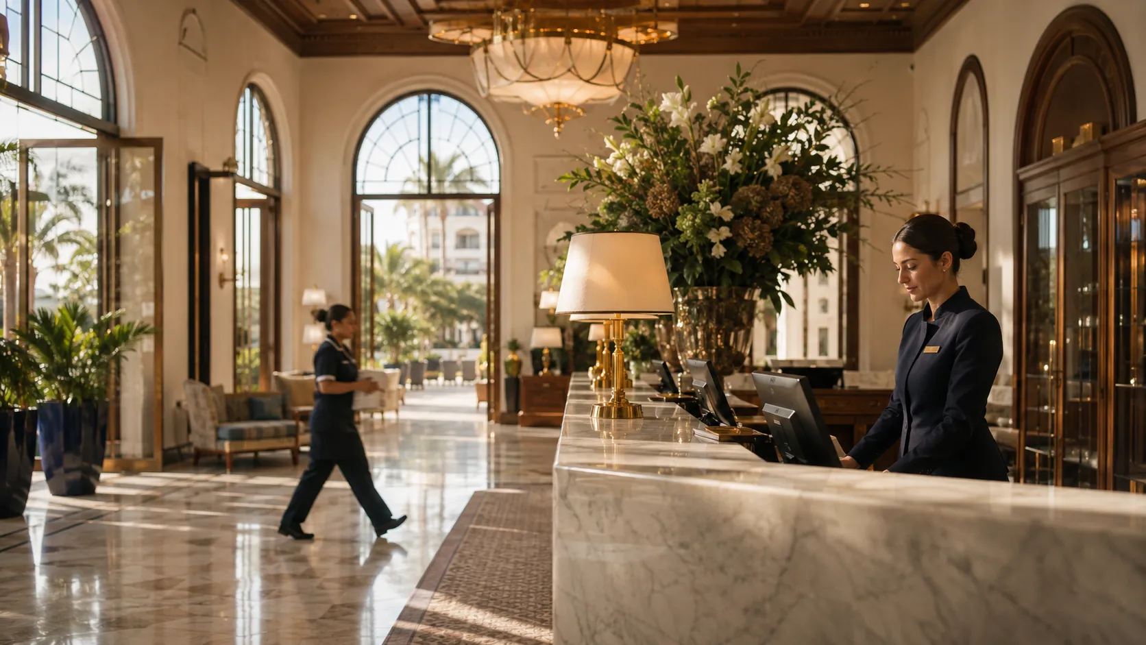 The lobby of a five-star hotel staffed by Stayco Services professionals